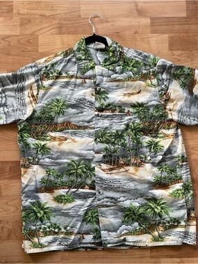 Tropical Palm Print Button-Up Shirt